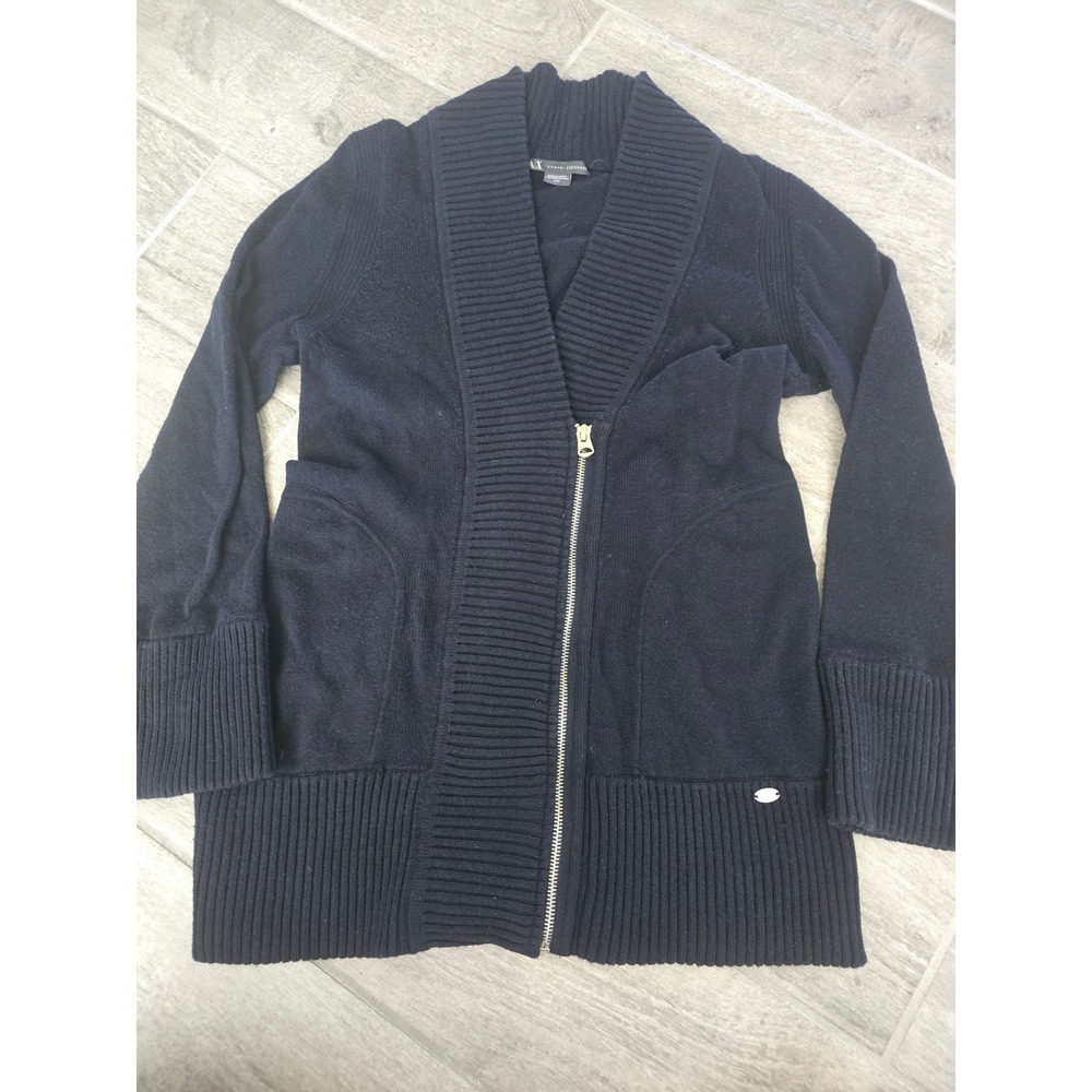 Armani Exchange Navy Blue Asymmetrical Zip Shawl Wool Blend Cardigan Sweater M